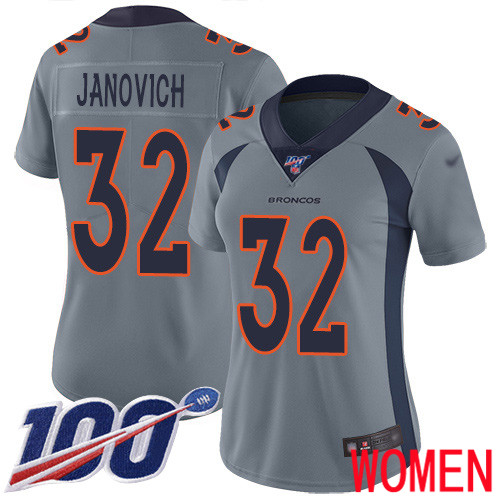 Women Denver Broncos #32 Andy Janovich Limited Silver Inverted Legend 100th Season Football NFL Jersey